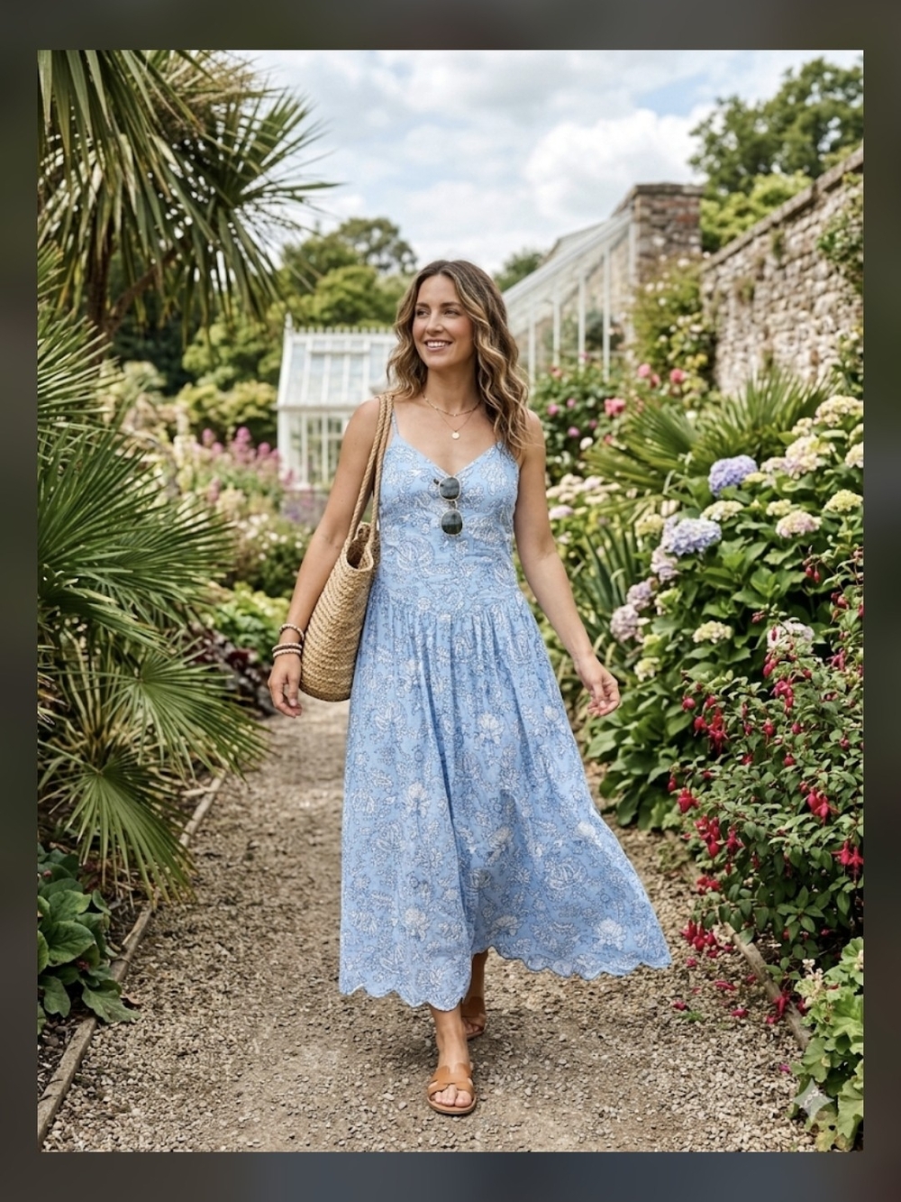 ROLLER RABBIT Sky Blue Floral Midi Dress